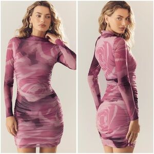 Maya Ruched Cowl-Neck Mini Dress Sz M – Evening Chic, Romantic Floral